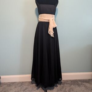 Alfred Angelo Strapless Dress Womens Size 4 Black Tan Waist Bow Dress